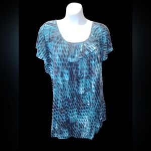 Worthington Blue and Black Patterned Blouse